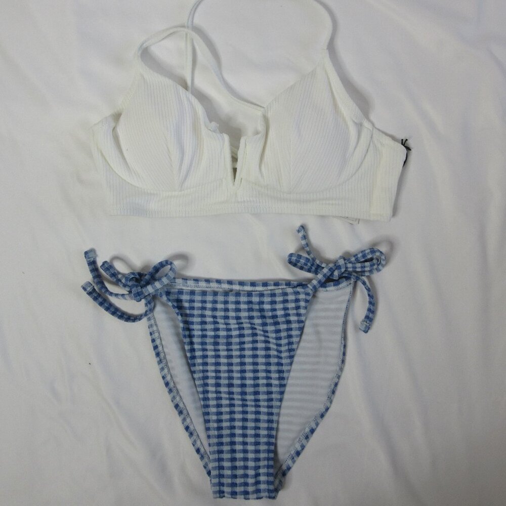 wild fable Shade & Shore 2 Piece Bikini Blue White Gingham Size Small & 34C NWT
